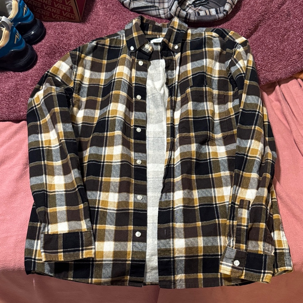 H&M Black and Brown Plaid Casual Shirt